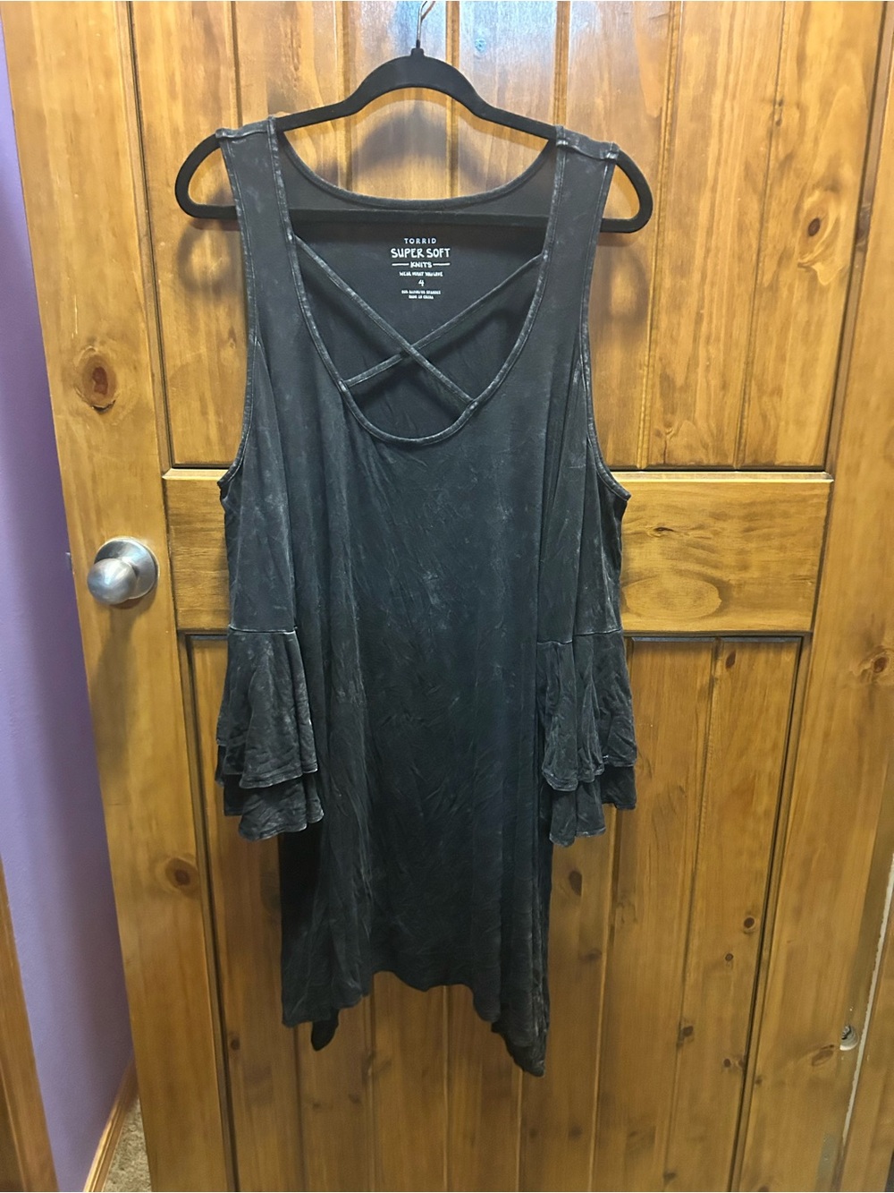 torrid Black Ruffle Cold-Shoulder Tank with Crisscross Back